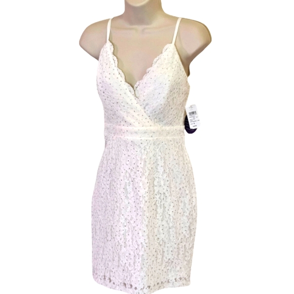 Windsor Cameron Formal White w/Silver Glitter & Lace Mini Dress,Size 9, NWT - Picture 1 of 16